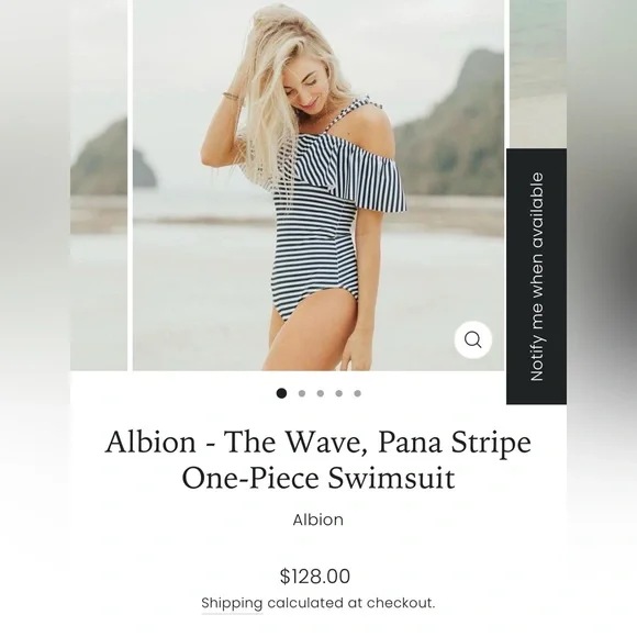 Albion The Wave Pana Stripe Ruffle Bow Tie Shoulder One Piece Swimsuit☀️ - Picture 2 of 12